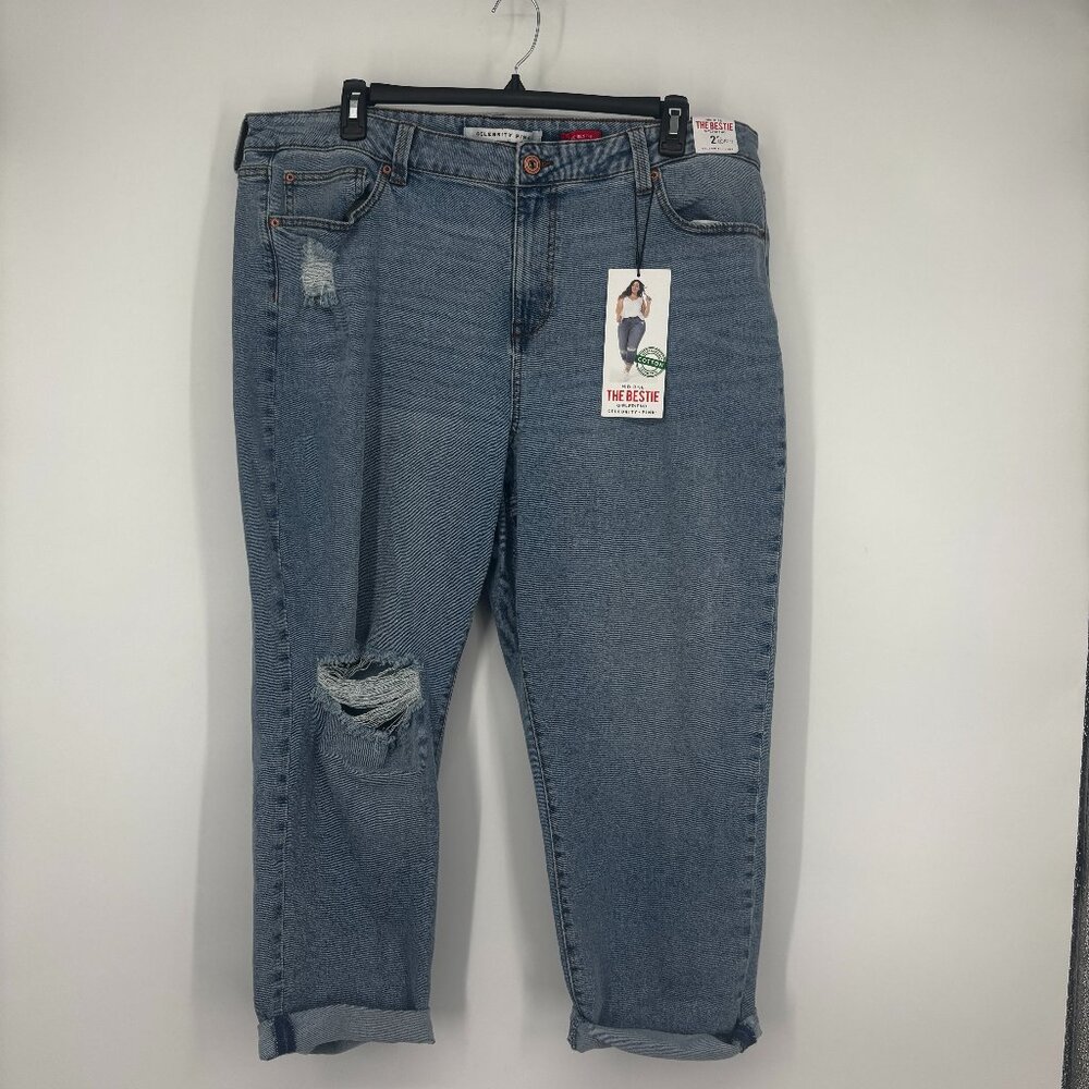 Celebrity Pink The Bestie Mid Rise Cuffed Girlfriend Jeans Tide Pool Size 22 NWT - Picture 2 of 6